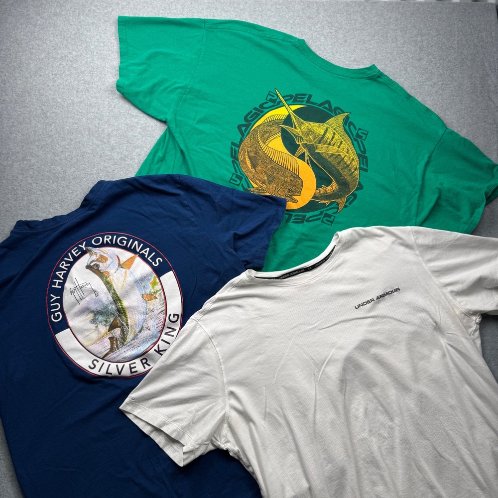 Mens XL T-Shirt Bundle Pelagic Guy Harvey Under Armour Fishing Graphic Tee Set 3